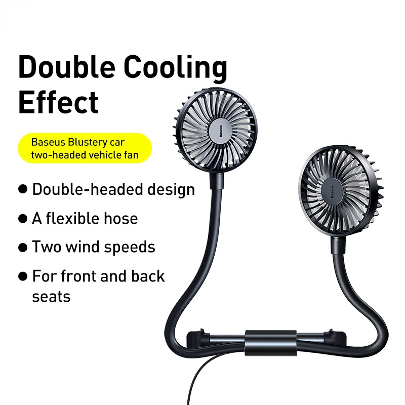 Car Fan Double Headed 360 Degree Rotating Air Conditioner Cooling Fan For Front Back Seat Air Cooler Mini 12V USB Fan