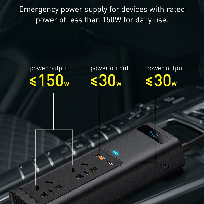 Car Inverter 150W DC 12V To AC 220V Cigarette Lighter Power Supply Converte Adapter With USB Type-C Charger Fast Charging