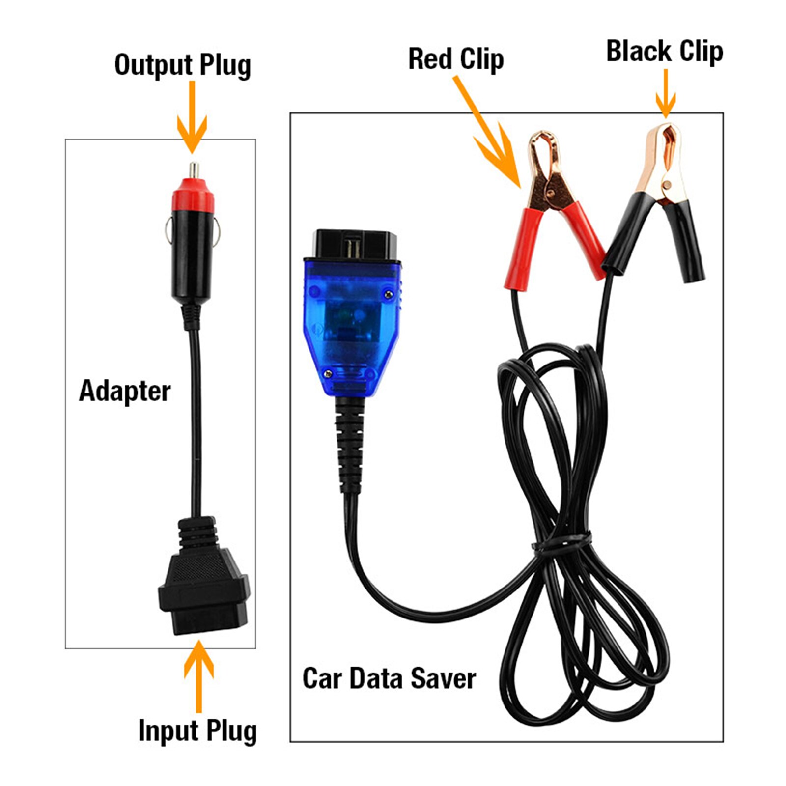 Car Memory Data Saver Automotive Emergency Power Supply Cable Battery Cable OBD II Memory Saver Connector