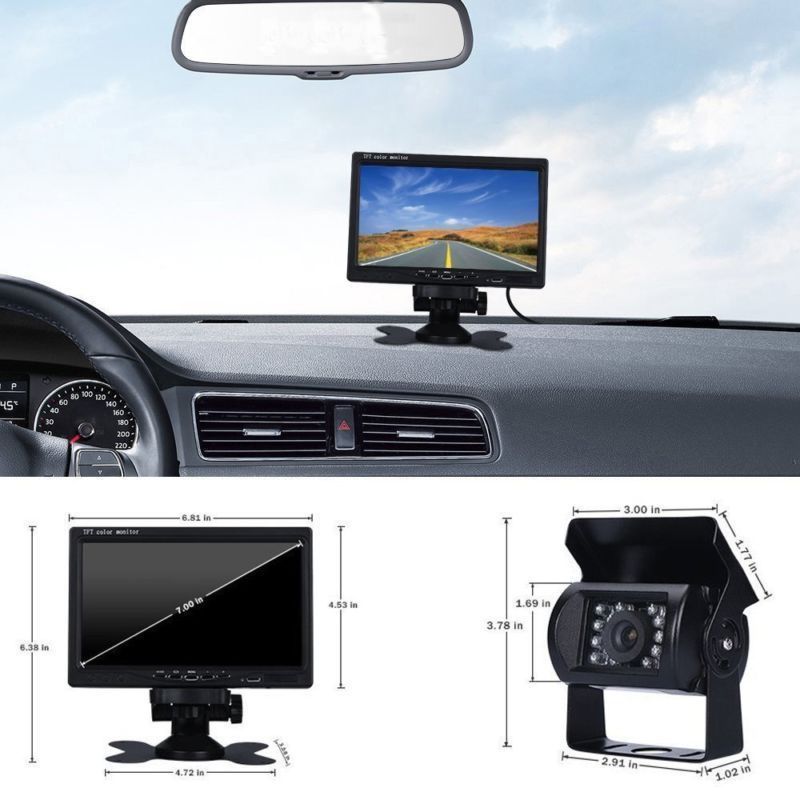 7 "LCD Car Monitor Reversing Camera 4 Pin 12V / 24V + Reversing Kit for Truck Bus Van Parking Backup Display Rearview Camera