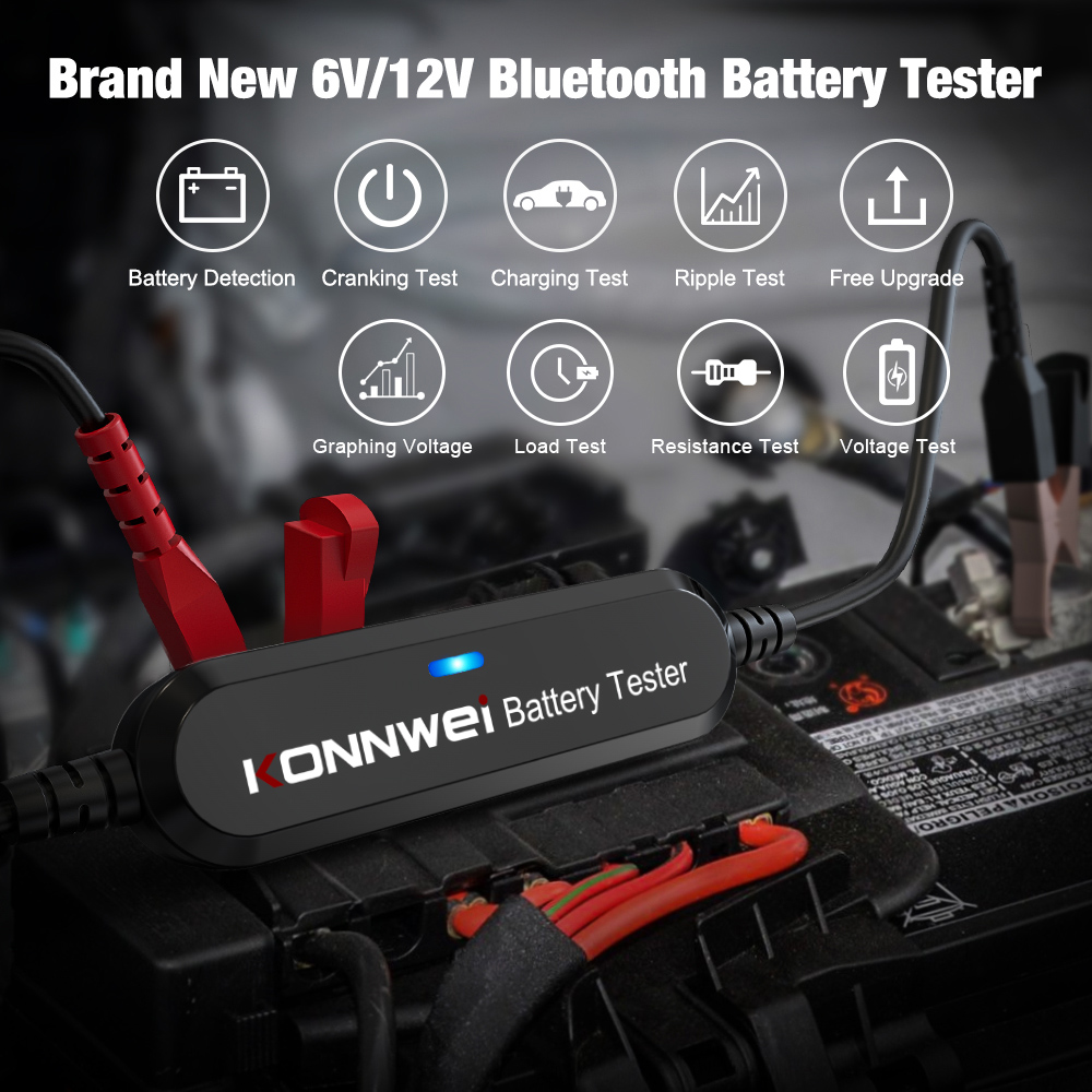 KONNWEI BK100 Bluetooth 5.0 Car Motorcycle Battery Tester 6V 12V Battery Monitor 100 to 2000 CCA Charging Cranking Test Tools