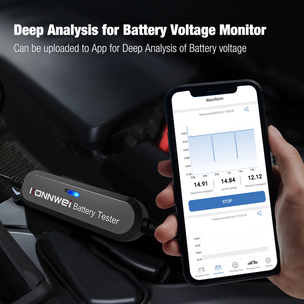 KONNWEI BK100 Bluetooth 5.0 Car Motorcycle Battery Tester 6V 12V Battery Monitor 100 to 2000 CCA Charging Cranking Test Tools