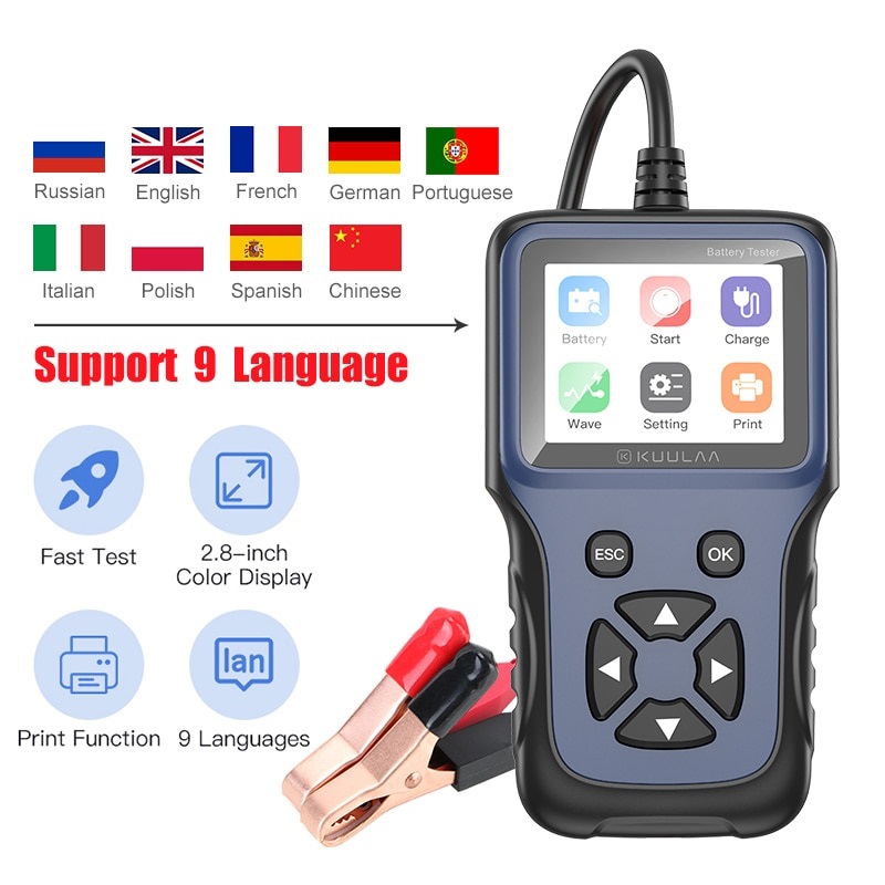 12V Car Motorcycle Battery Tester Charger Analyzer 2000CCA Voltage Battery Test Charging Cranking Scanner Tool V311B