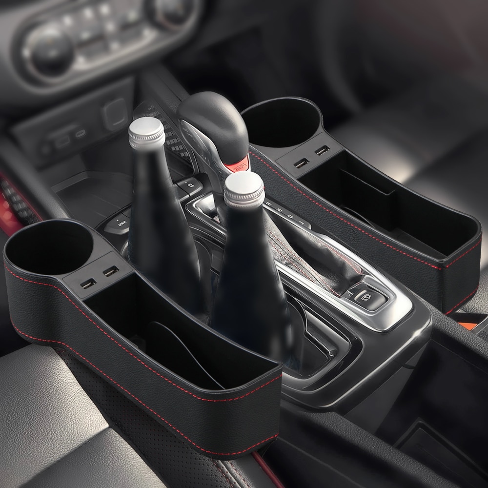 Car Organizer Auto Crevice Pocket Dual USB Charger Phone Bottle Cups Holder Seat Gap Slit Leather Storage Box Car Accessories