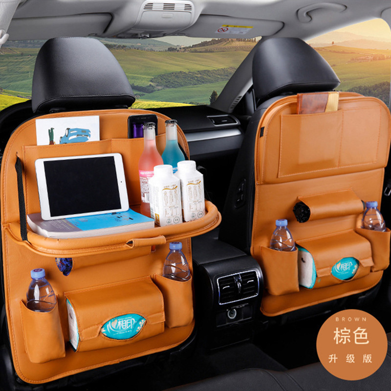 New Car Seat Back Bag Folding Table Organizer Pad Drink Chair Storage Pocket Box Travel Stowing Tidying Automobile Accessories