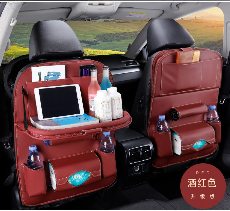 New Car Seat Back Bag Folding Table Organizer Pad Drink Chair Storage Pocket Box Travel Stowing Tidying Automobile Accessories