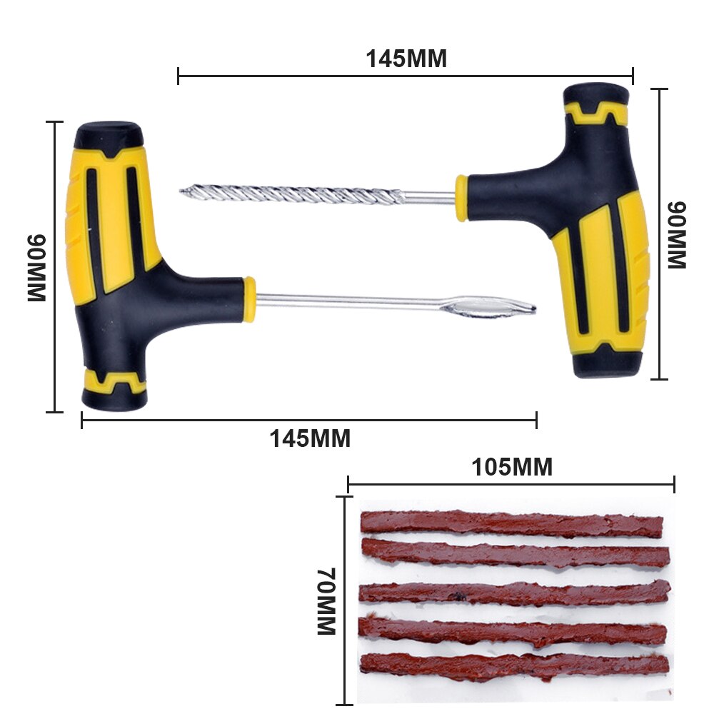 Car Tire Repair Tools Kit with Rubber Strips Tubeless Tyre Puncture Studding Plug Set for Truck Motorcycle