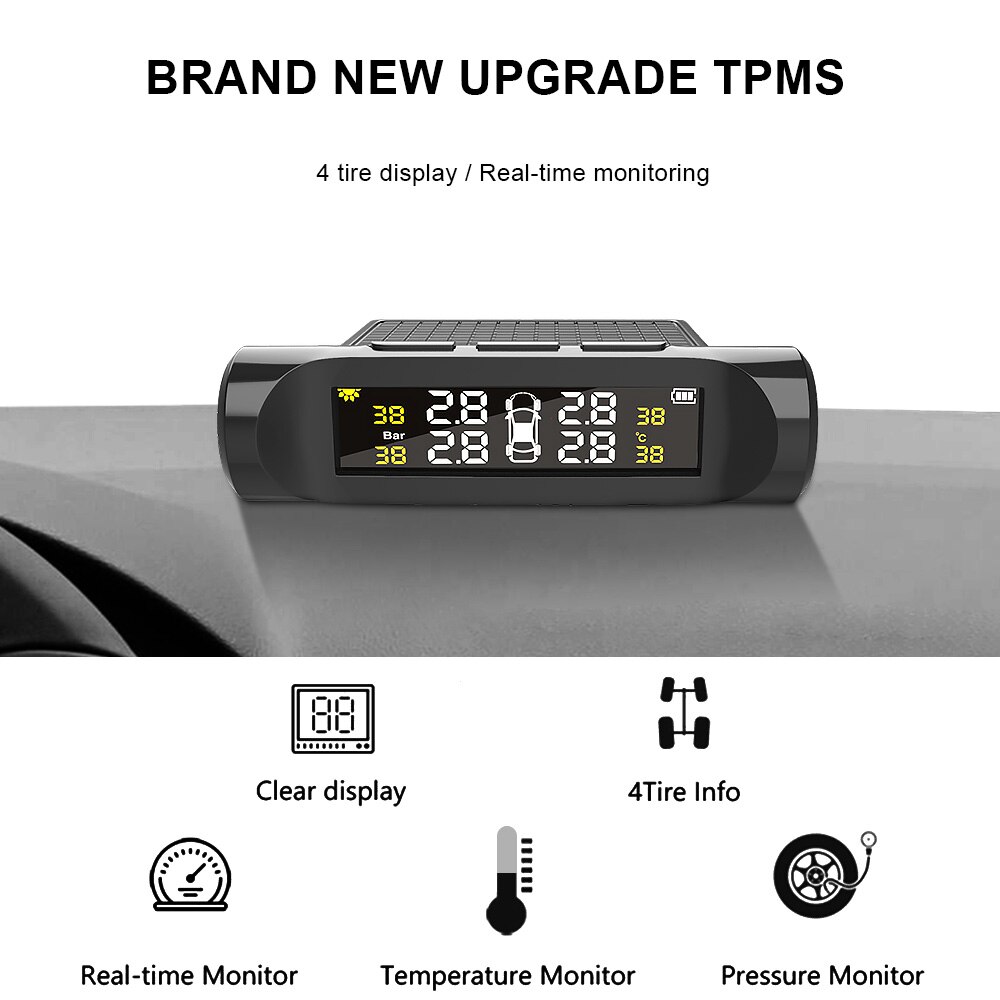 Car TPMS Tyre Pressure Monitoring System Digital LCD Display Auto Security Alarm Systems Battery Tyre Pressure Automobile Parts