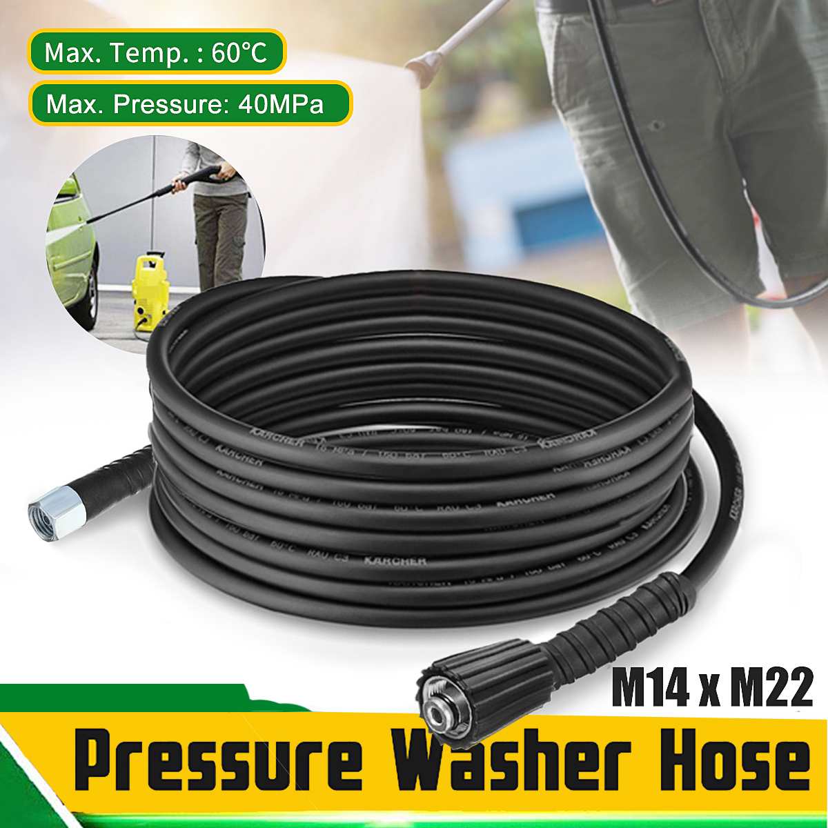 High Pressure Car Washer Spray Gun M14 Jet Lance Nozzle Jet Water Gun 10m Extension Hose Car Cleaning for Bosch for Black Decker