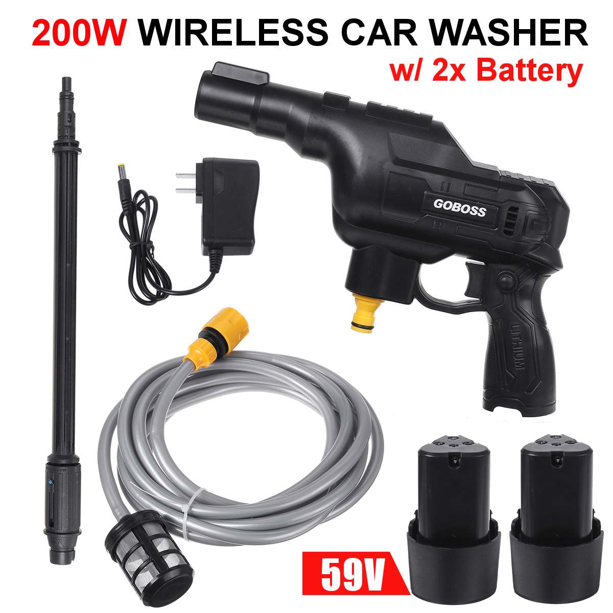 New High Pressure Car Washer Water Gun 59V 200W Portable Pressure Washer Cordless Car Washing machine Cleaner Adjustable nozzle