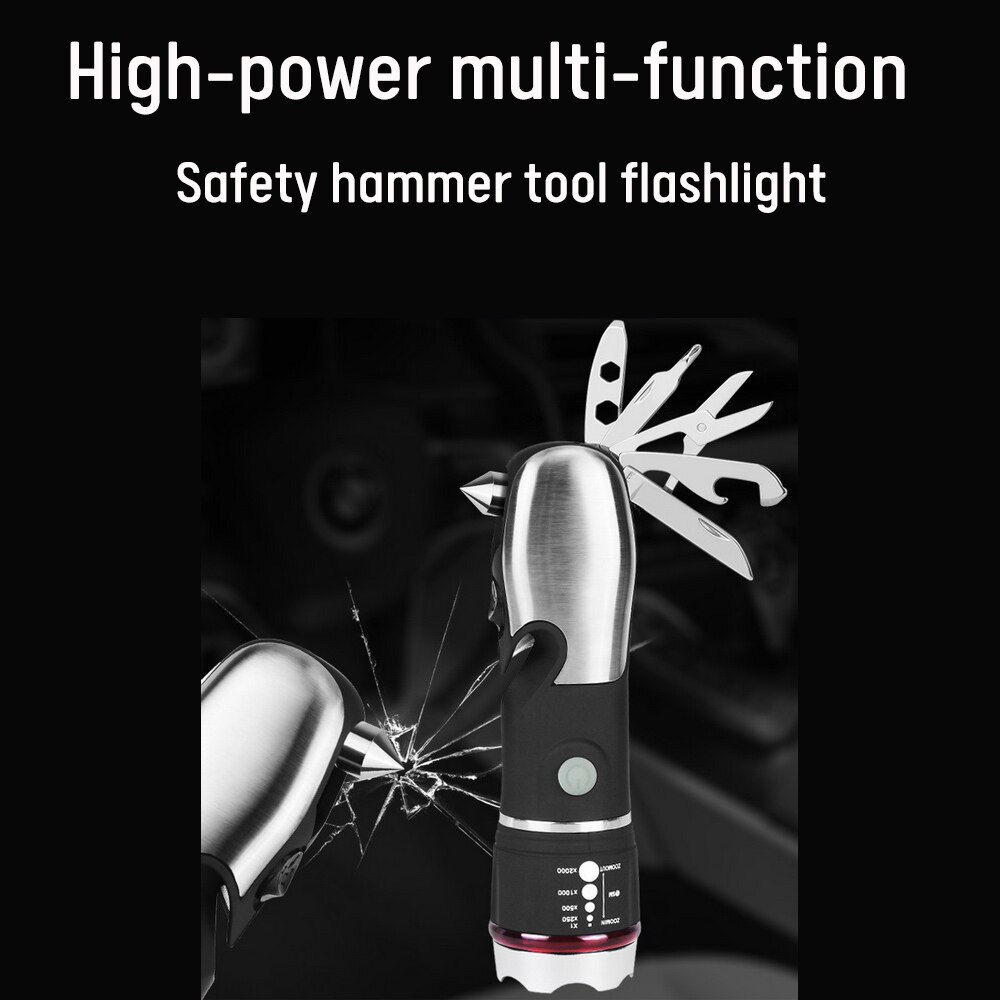 Car Window Glass Breaker Multifunction Portable Flashlight Seat Belt Cutter Safety Hammer Escape Hammer Cutting Knife Hand Tool