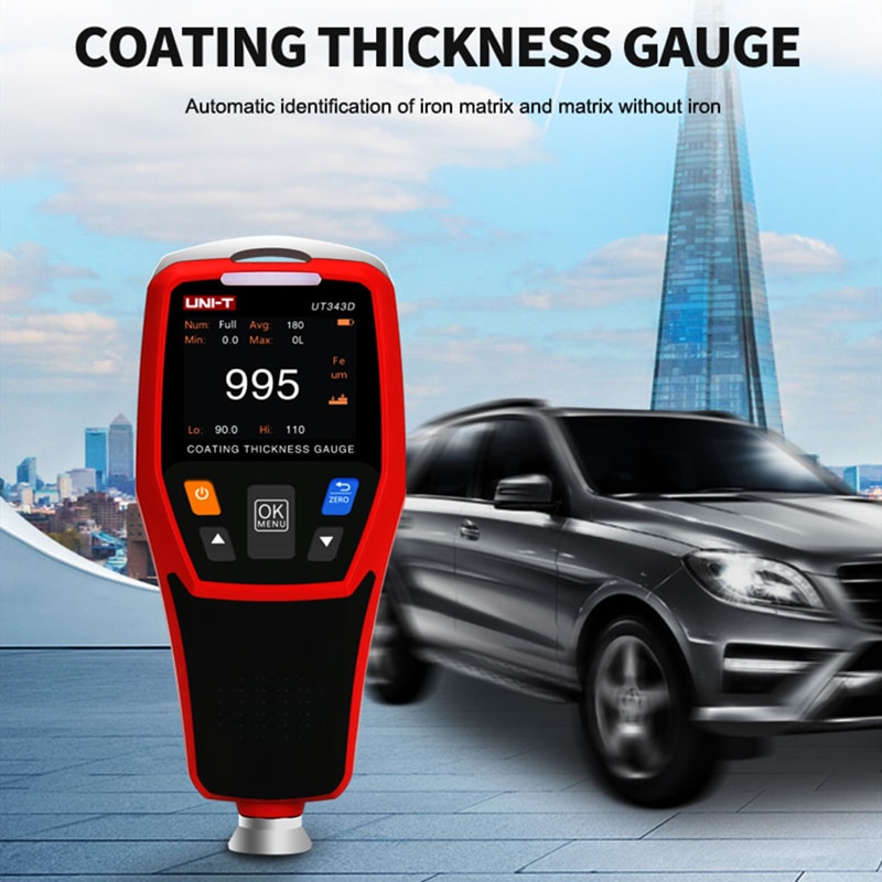 UNI-T UT343D Thickness Gauge Digital Coating Gauge Meter Cars Paint Thickness Tester FE/NFE Measurement with USB Data Function
