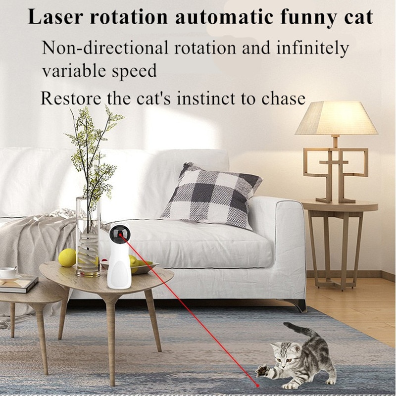 Cat Interactive Toy LED Laser Funny Toy Automatic laser cat Toy Auto Rotating Cat Exercise Training Entertaining Toy Multi-Angle