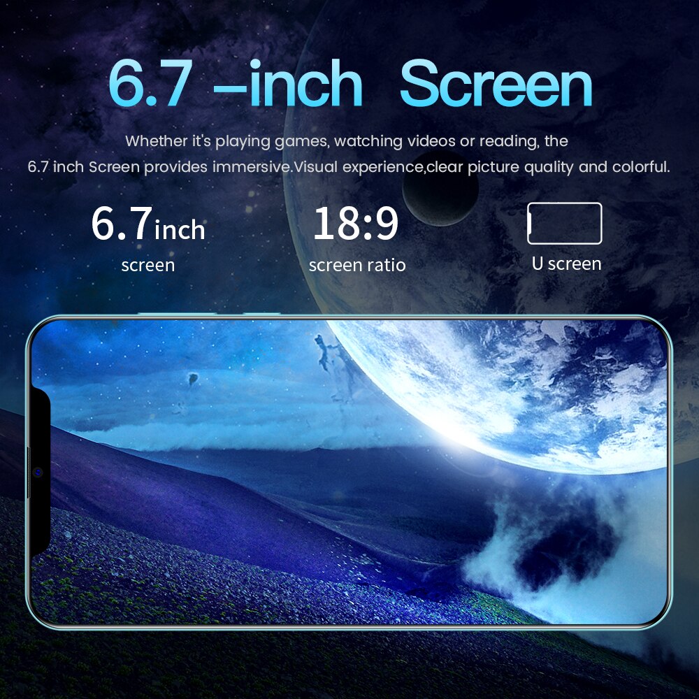 Celular i12 Pro Max 1GB+8GB Smartphone 6.7inch U Screen Android 8.1 5800mAh Big Battery Unlocked Cellphone Mobilephone Telephone