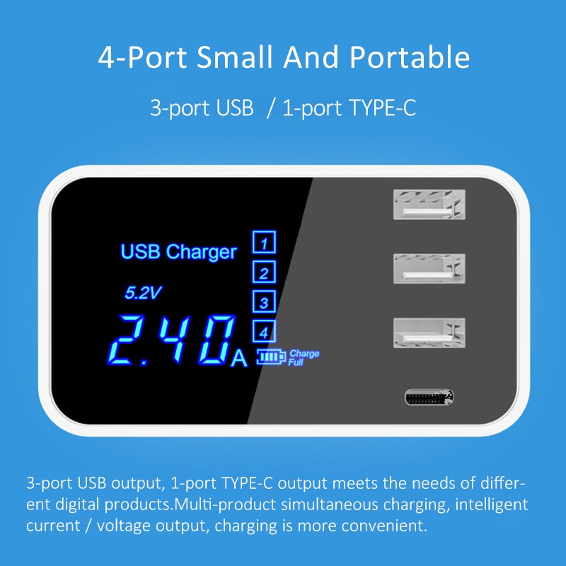 Charge Type C USB Charger HUB Led Display Wall Charger Fast Mobile Phone Charger USB Adapter EU US UK Plug For iPhone X XS