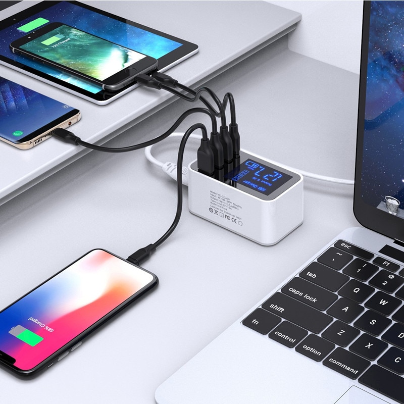 Charge Type C USB Charger HUB Led Display Wall Charger Fast Mobile Phone Charger USB Adapter EU US UK Plug For iPhone X XS