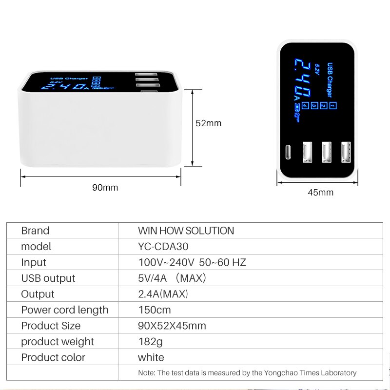 Charge Type C USB Charger HUB Led Display Wall Charger Fast Mobile Phone Charger USB Adapter EU US UK Plug For iPhone X XS