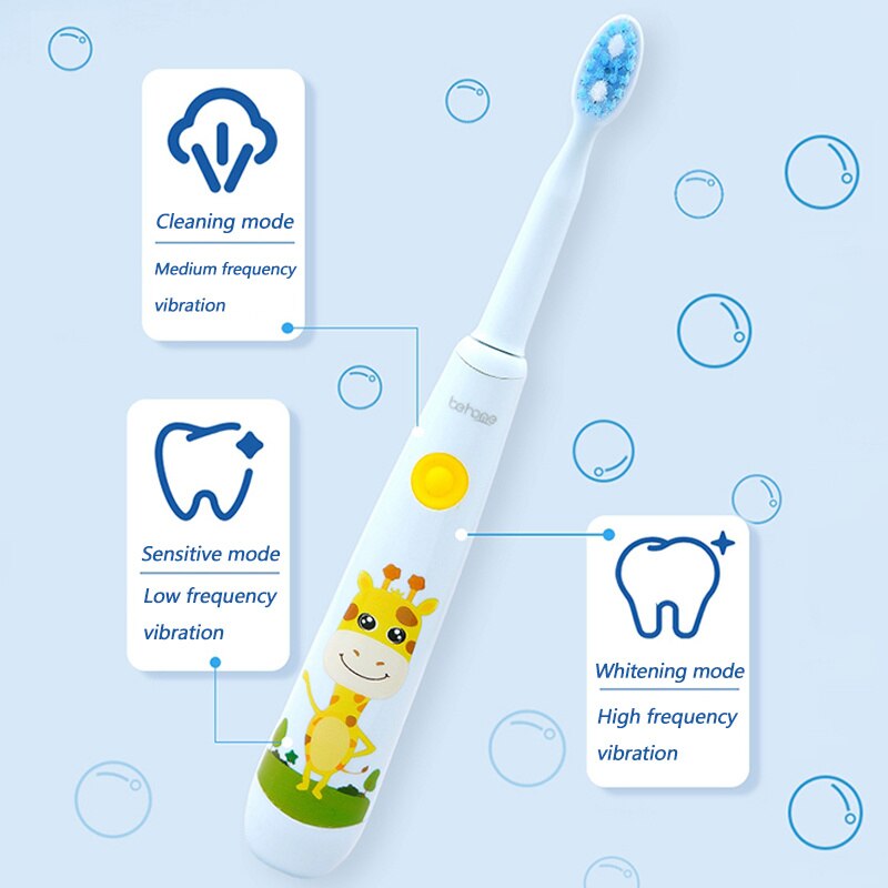 Children Electric Sonic Toothbrush for 3-12 Ages Kids Toothbrush Smart Timer + Soft Bristle 4 Replacement Brush Heads