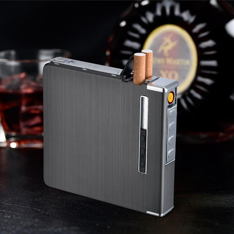 2 in 1 Cigarette Case Windproof Dual Arc Lighter Plasma USB Rechargeable Electric Lighter Can Hold 20pcs Lighters Smoking Gift