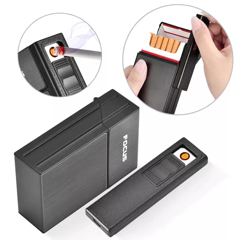 Cigarette Case 20pcs Portable Replaceable Tungsten Wire USB Rechargeable Lighter Multipurpose Cigarette Case Removable