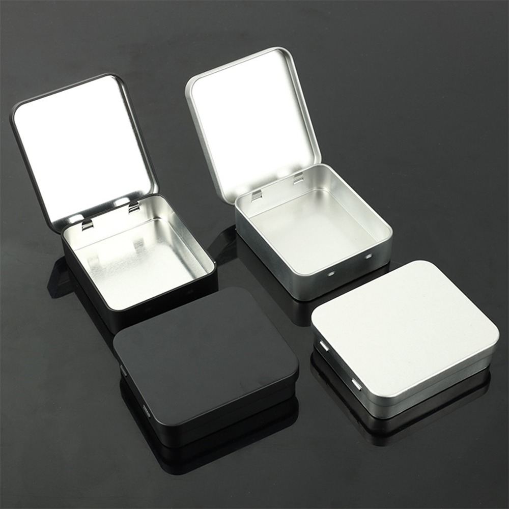 Cigarette Case Box Survival Kit Tin Black Tobacco Storage Box Clamshell Containers for Jewelry Candy Coin Key Organizer