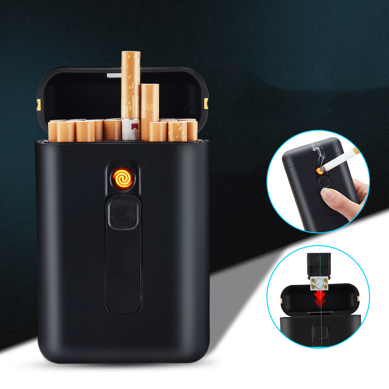 Plastic 20 Capacity Cigarette Case Box With Lighter Usb Rechargeable Slim Cigarette Box 119*56mm