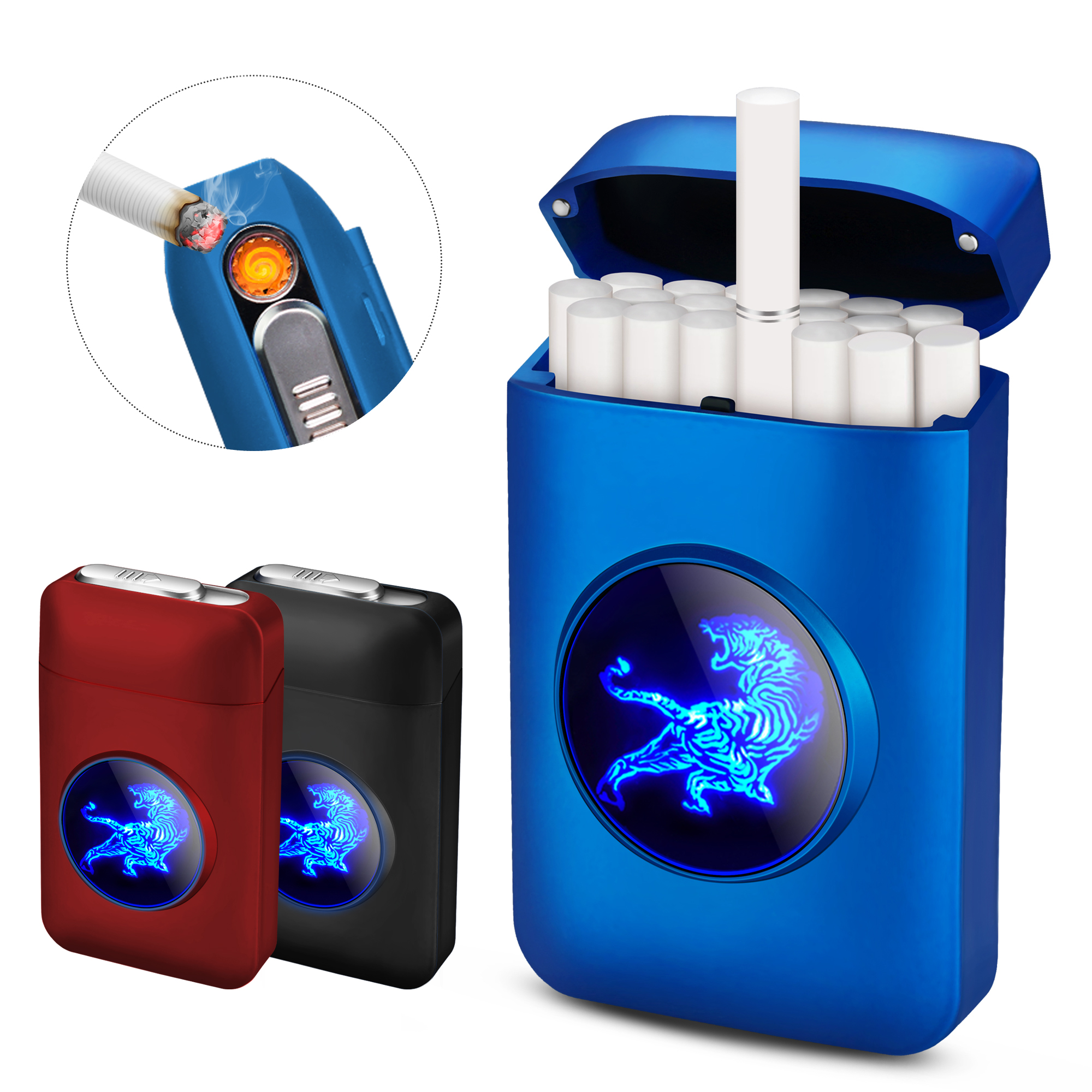 Cigarette Case Box With USB Lighter 19pcs Capacity Cigarette Holder Rechargeable LED Display Windproof Lighter Smoking Gadget