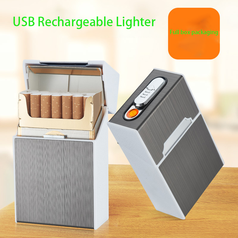 USB Rechargeable Cigarette Case Lighter 20 Slim Cigarette Aluminum Alloy Thin Cigarette Case Box With Lighter