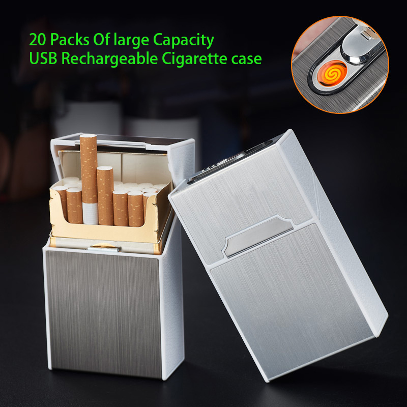 USB Rechargeable Cigarette Case Lighter 20 Slim Cigarette Aluminum Alloy Thin Cigarette Case Box With Lighter