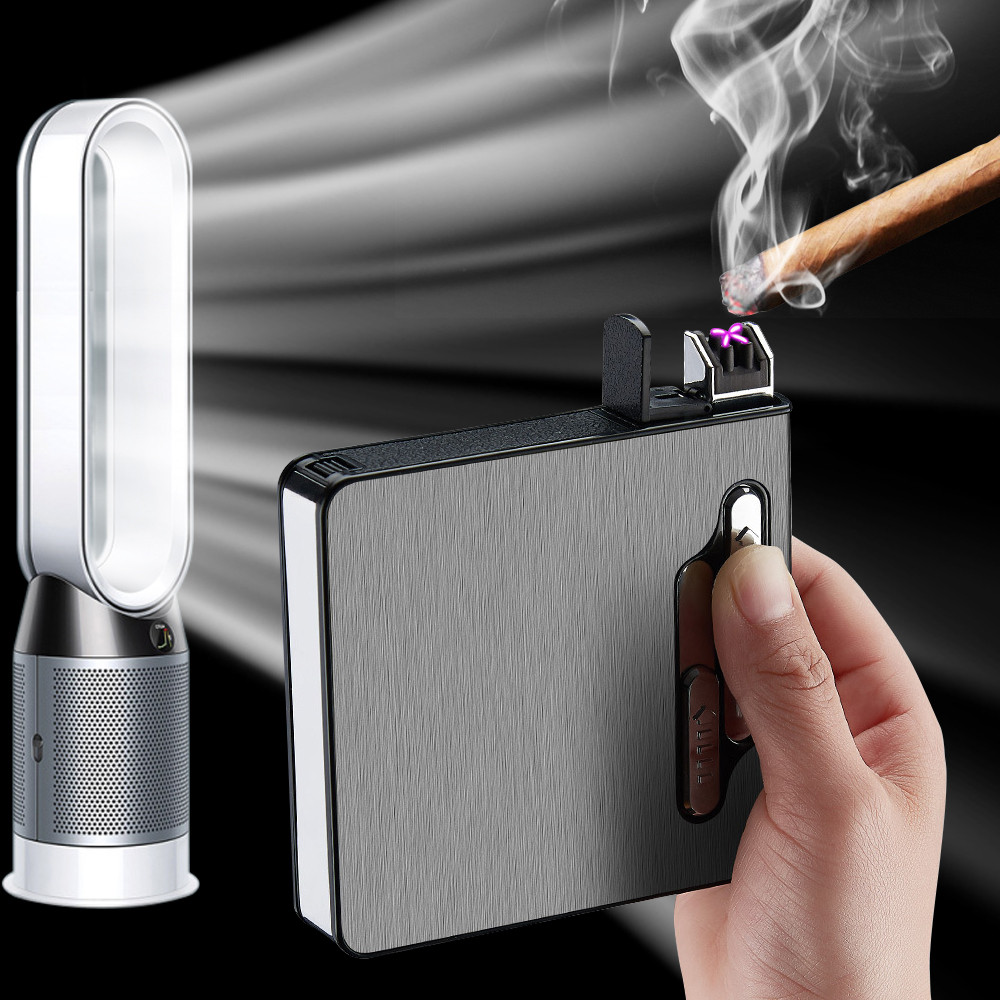 Hold 20pcs Cigarettes Cases Large Capacity With Double Arc USB Lighter Rechargeable Waterproof Cigarette Box Smoking Accessories Cigarette Case