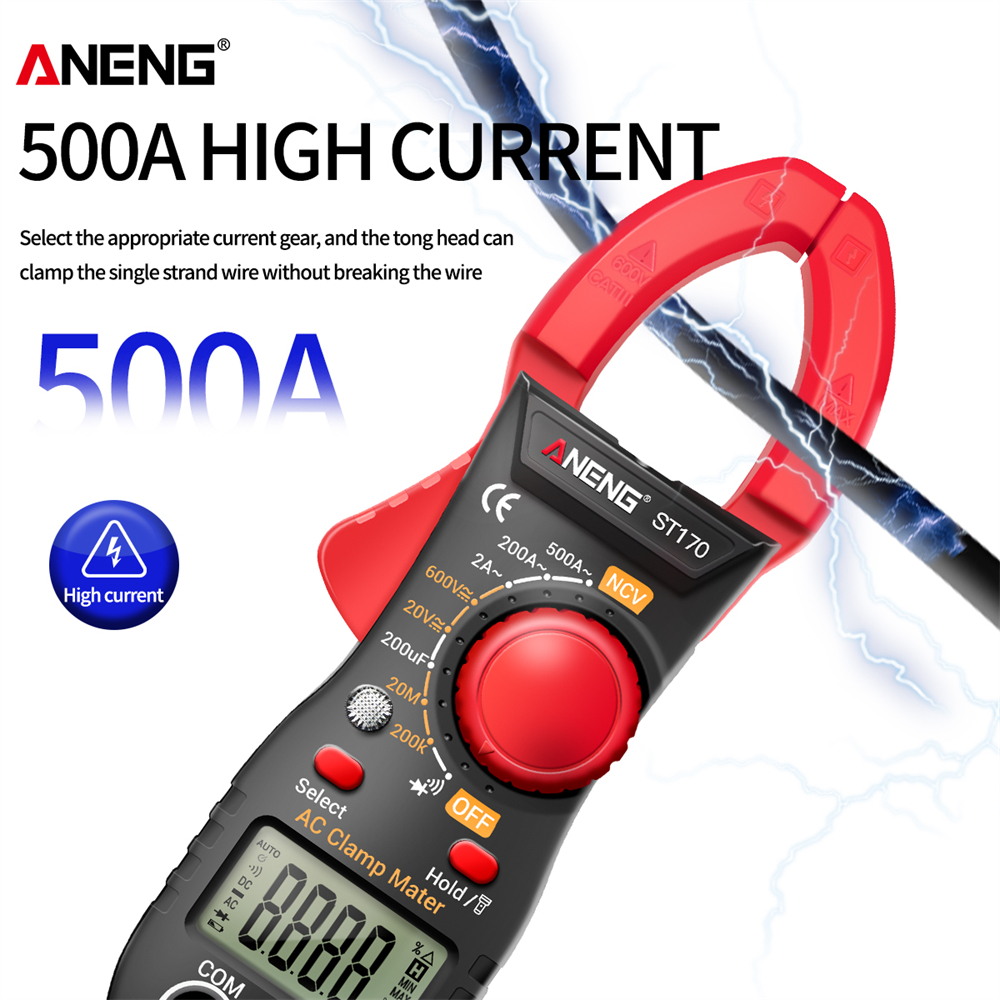 ANENG ST170 Clamp Meter Digital Multimeter 500A AC Current AC/DC Voltage Tester 1999 Counts Hz Capacitance NCV Ohm Diode Test