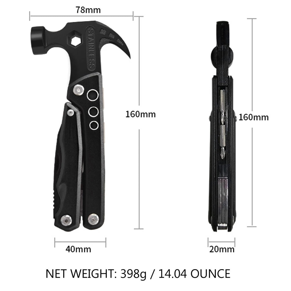 Claw Hammer Multitool Stainless Steel Knife Plier Tool Nylon Sheath Outdoor Survival Camping Hiking Portable Pocket Claw Hammer