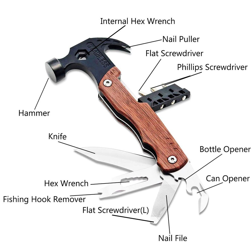 Portable Pocket Multitool Claw Hammer Stainless Steel Tool With Nylon Sheath Can Opener Outdoor Survival Camping Hunting Hiking