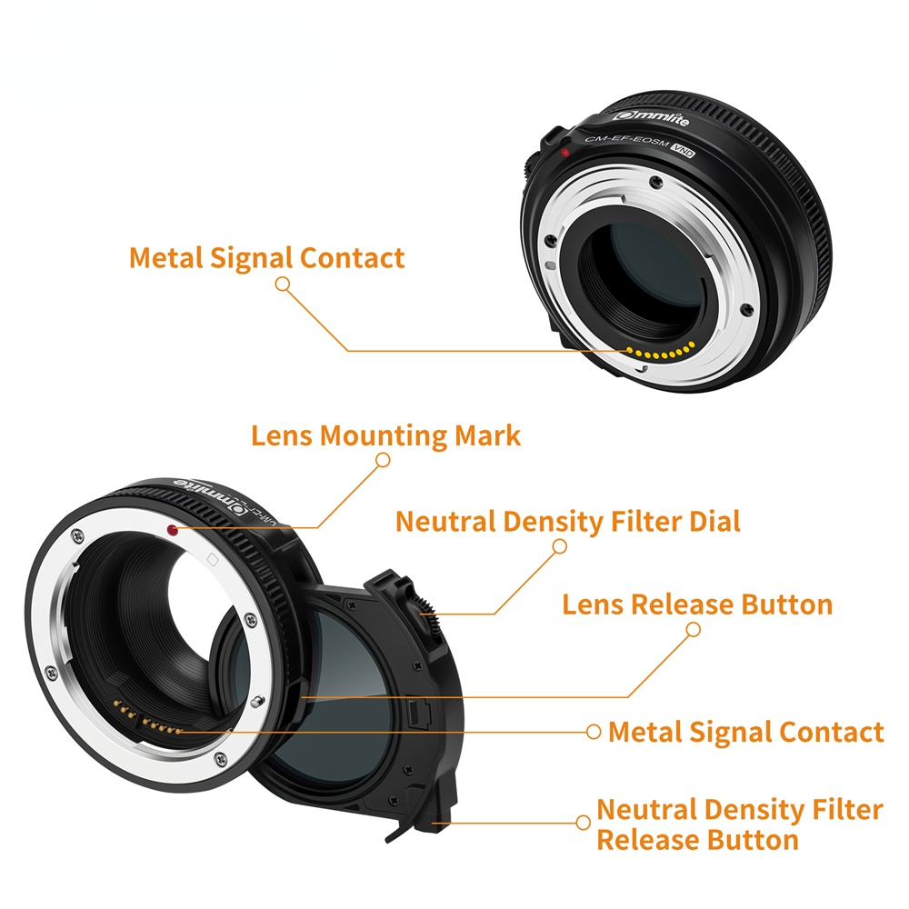 CM-EF-EOSM VND AF Lens Mount Adapter for Canon EF/EF-S Lenses  to EO SM Camera with Variable ND