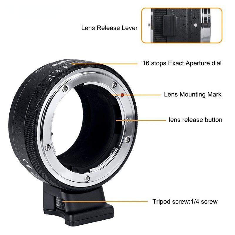 CM-NF-NEX Manual Focus Lens Mount Adapter Ring for Nikon G,F,A,I,S,D Lens to use for Sony NEX E Mount Cameras