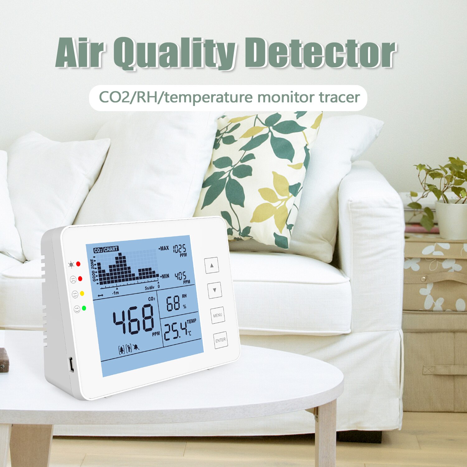 CO2 Meter Carbon Dioxide Detector Gas Detector Temperature and Relative Humidity Wall Mounted Air Quality Monitor NDIR Sensor