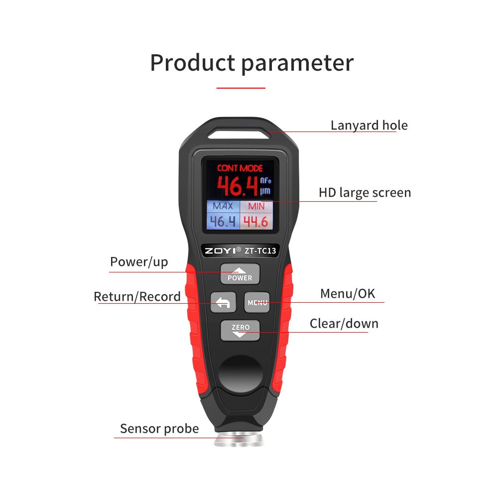 ZY-TC13 Coating Thickness Gauge 0.1mil/0-1300 Car Paint Film Thickness Tester Measuring Russian Manual Paint Tool