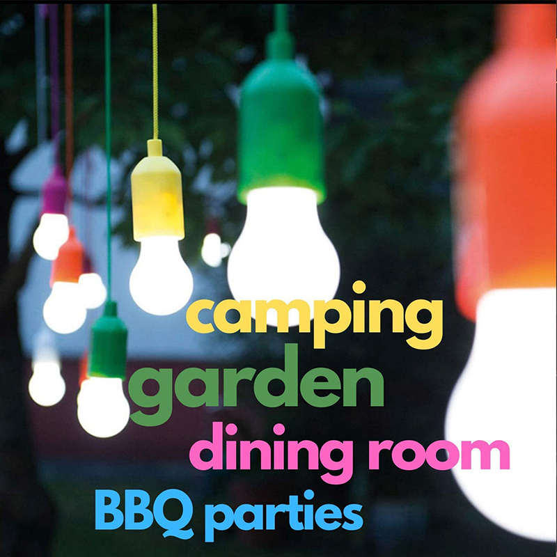 Colorful LED Hanging Lamp Portable Drawstring Tent Camping Light Retro Lighting Home Pull Cord Bulbs Battery Powered