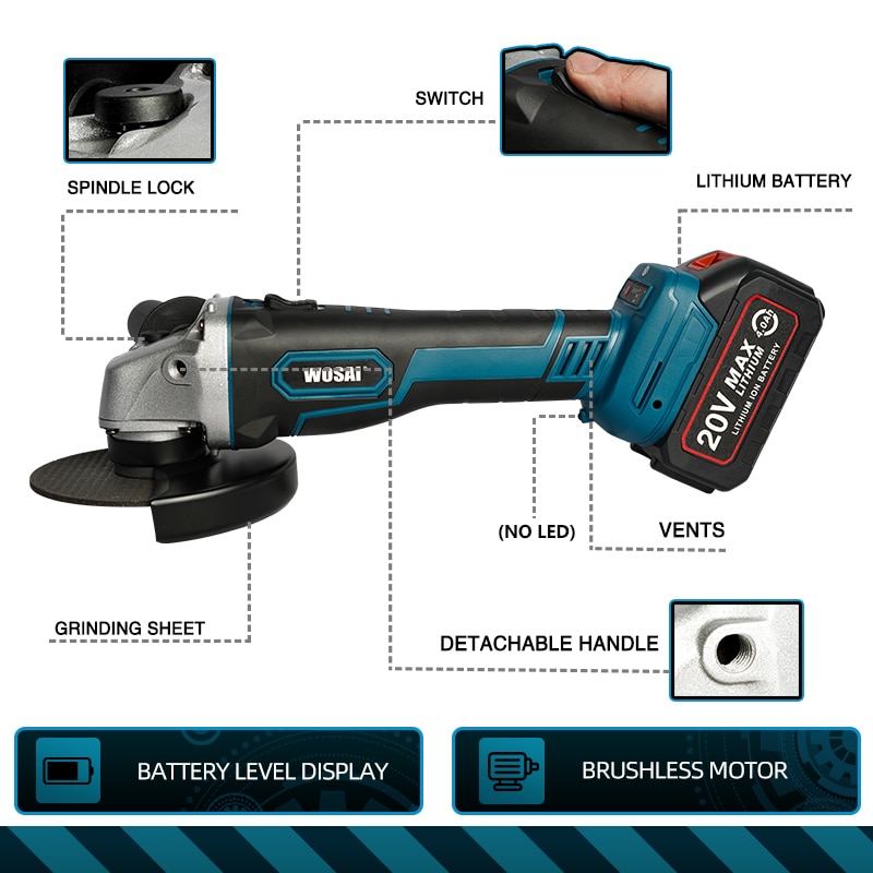 M14 Cordless Angle Grinder 20V Lithium-Ion Grinding Machine Cutting Electric Angle Grinder Grinding Brushless Power Tool