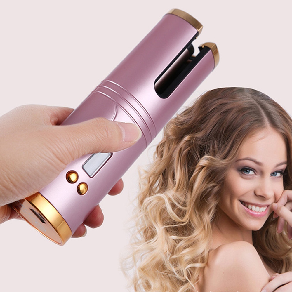 Cordless Automatic Hair Curler USB Rechargeable Curling Iron Curls Waves LCD Display Ceramic Curly Rotating Curling Wave Styler