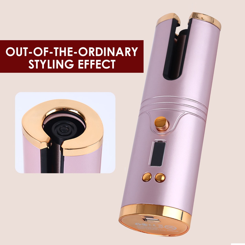 Cordless Automatic Hair Curler USB Rechargeable Curling Iron Curls Waves LCD Display Ceramic Curly Rotating Curling Wave Styler