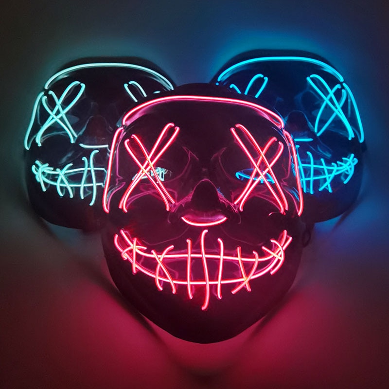 Cosmask Halloween Neon Mask Led Mask Masque Masquerade  Party Masks Light Glow In The Dark Funny Masks Cosplay Costume Supplies