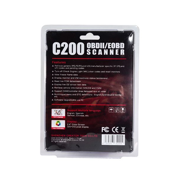 Creator C200 OBDII/EOBD Code Reader Multi-Language Update Online