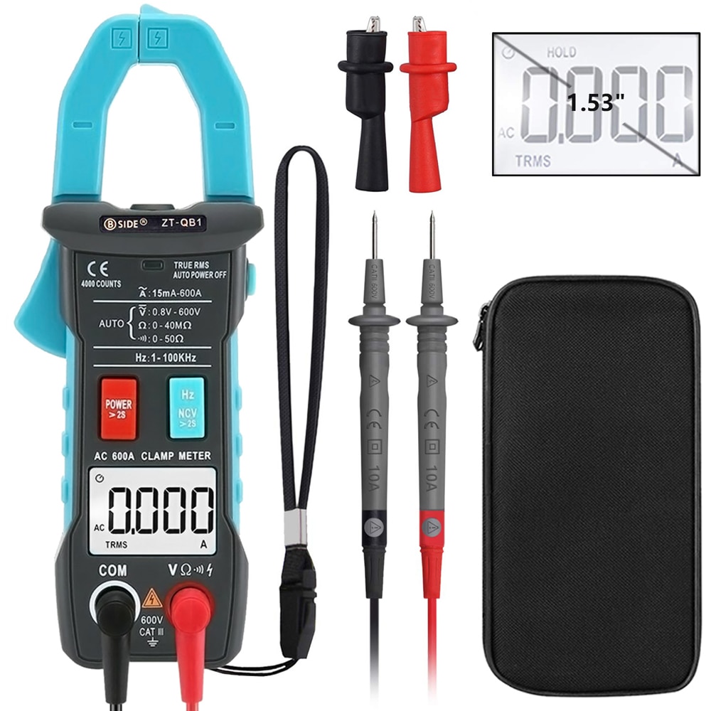 600A Current Digital Clamp Meter ZT-QB1 T-RMS intelligent Plier ammeter Multimeter DC/AC Voltage Resistance NCV Hz Tester