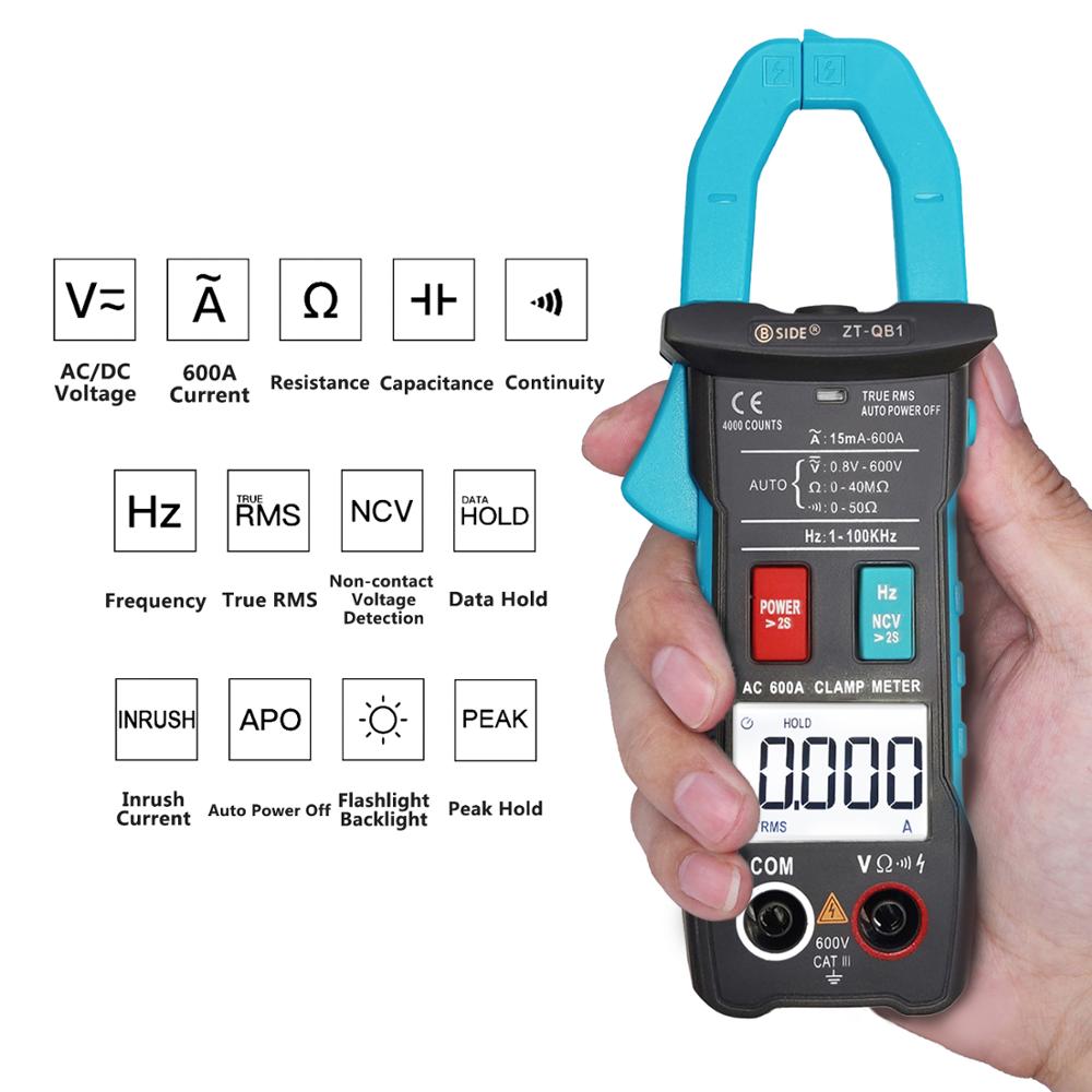 600A Current Digital Clamp Meter ZT-QB1 T-RMS intelligent Plier ammeter Multimeter DC/AC Voltage Resistance NCV Hz Tester