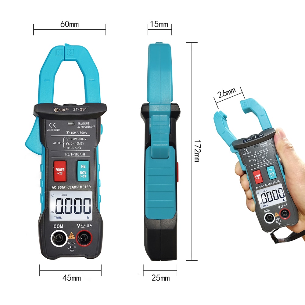 600A Current Digital Clamp Meter ZT-QB1 T-RMS intelligent Plier ammeter Multimeter DC/AC Voltage Resistance NCV Hz Tester