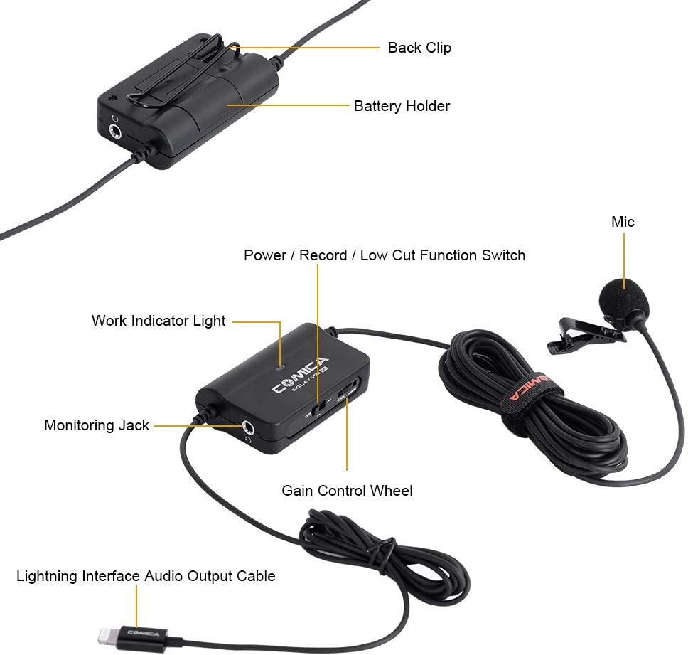 CVM-SIG.LAV V05 MI Omnidirectional Lavalier Lapel Microphone with MFI Certified,Clip on Mic for iPhone, iPad, iPod