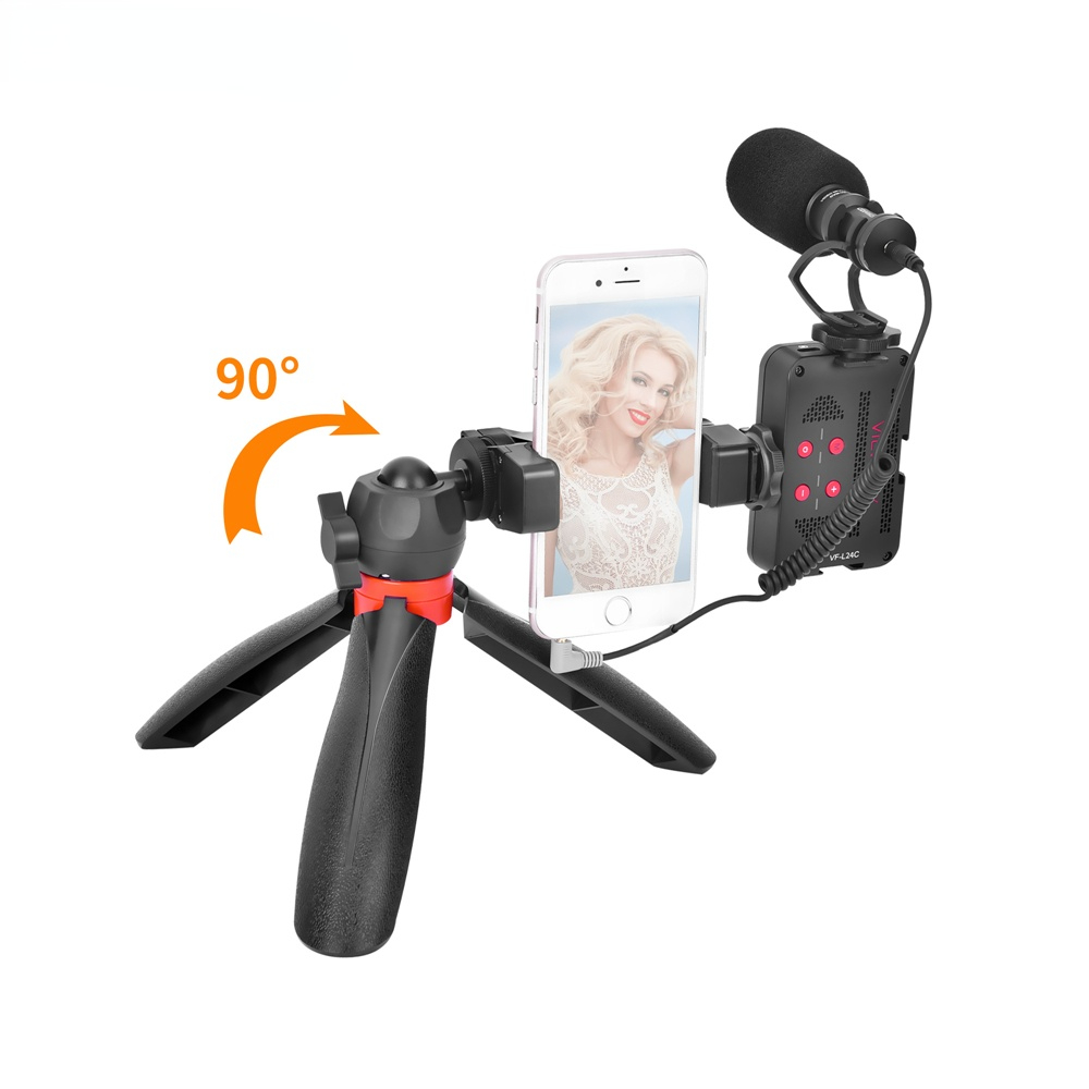 CVM-VM10-K5 Smartphone Video Kit with LED Light, Cardioid Shotgun Microphone,Tripod,Vlog YouTube Kit for Phones