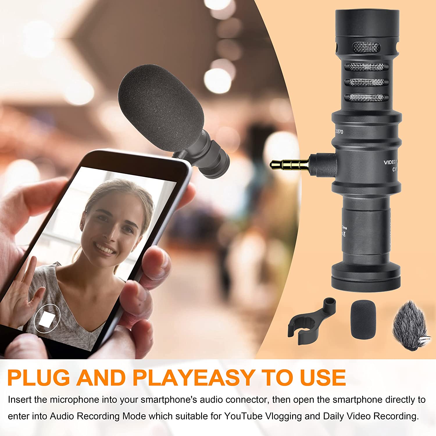 CVM-VS08 Video Microphone Professional Mini Cardioid Smartphone Shotgun Mic for iPhone Xiaomi Huawei Phone Vlog Recording