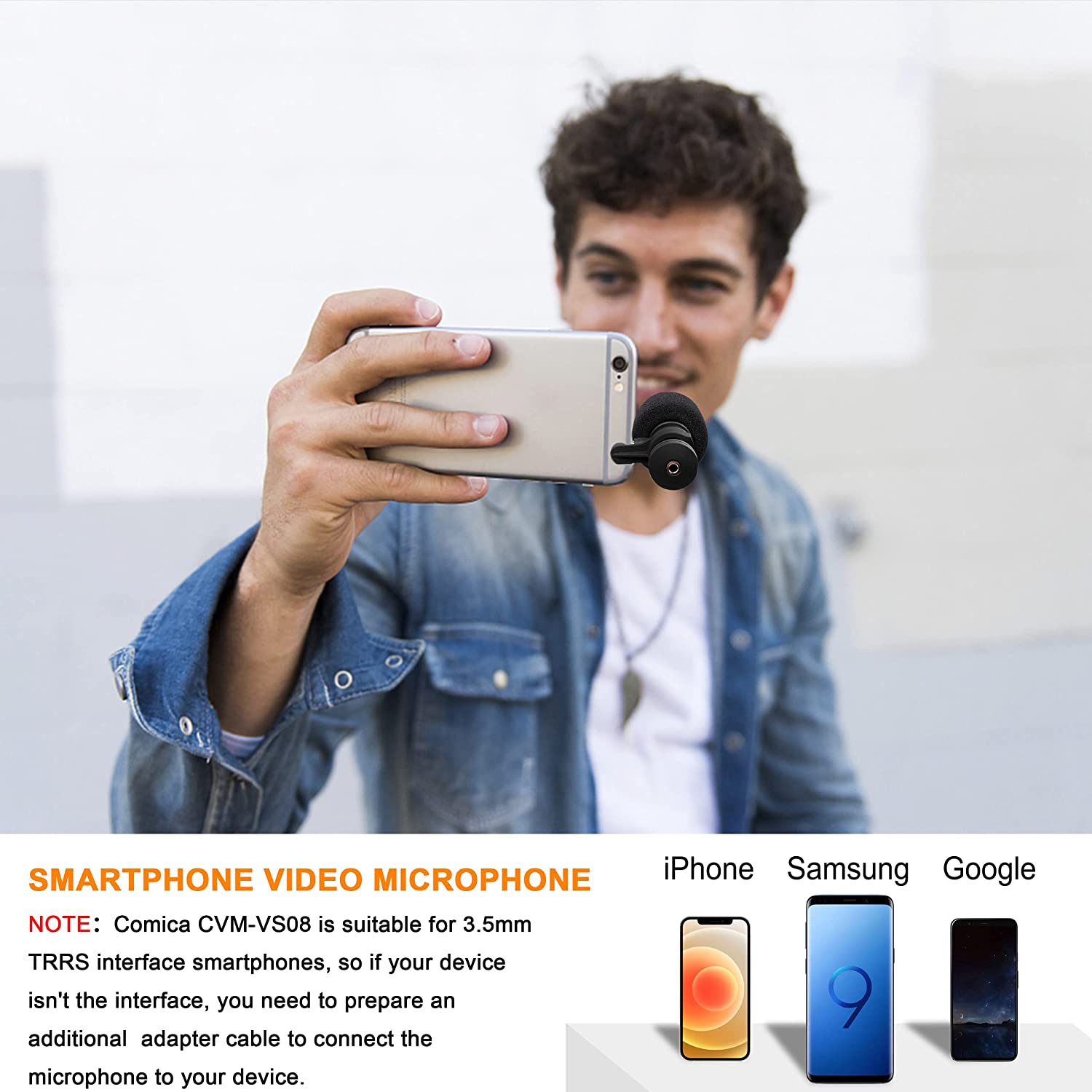 CVM-VS08 Video Microphone Professional Mini Cardioid Smartphone Shotgun Mic for iPhone Xiaomi Huawei Phone Vlog Recording